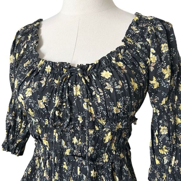 NEW Doen Ismene Mini Dress In Noir Winding Blossoms Organic Cotton Size Small - Picture 4 of 8